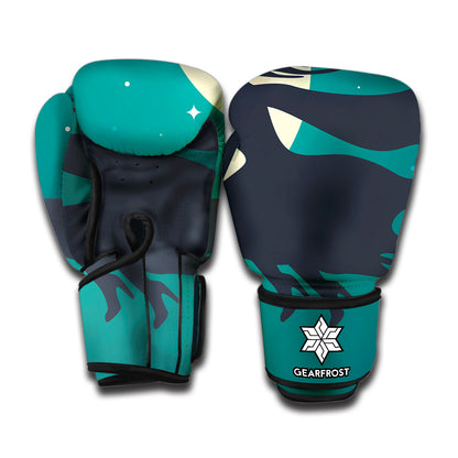 Full Moon Halloween Flying Witch Print Boxing Gloves
