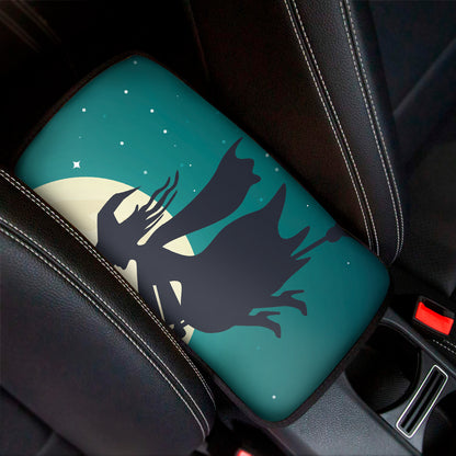 Full Moon Halloween Flying Witch Print Car Center Console Cover
