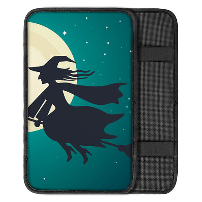 Full Moon Halloween Flying Witch Print Car Center Console Cover