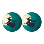 Full Moon Halloween Flying Witch Print Car Coasters