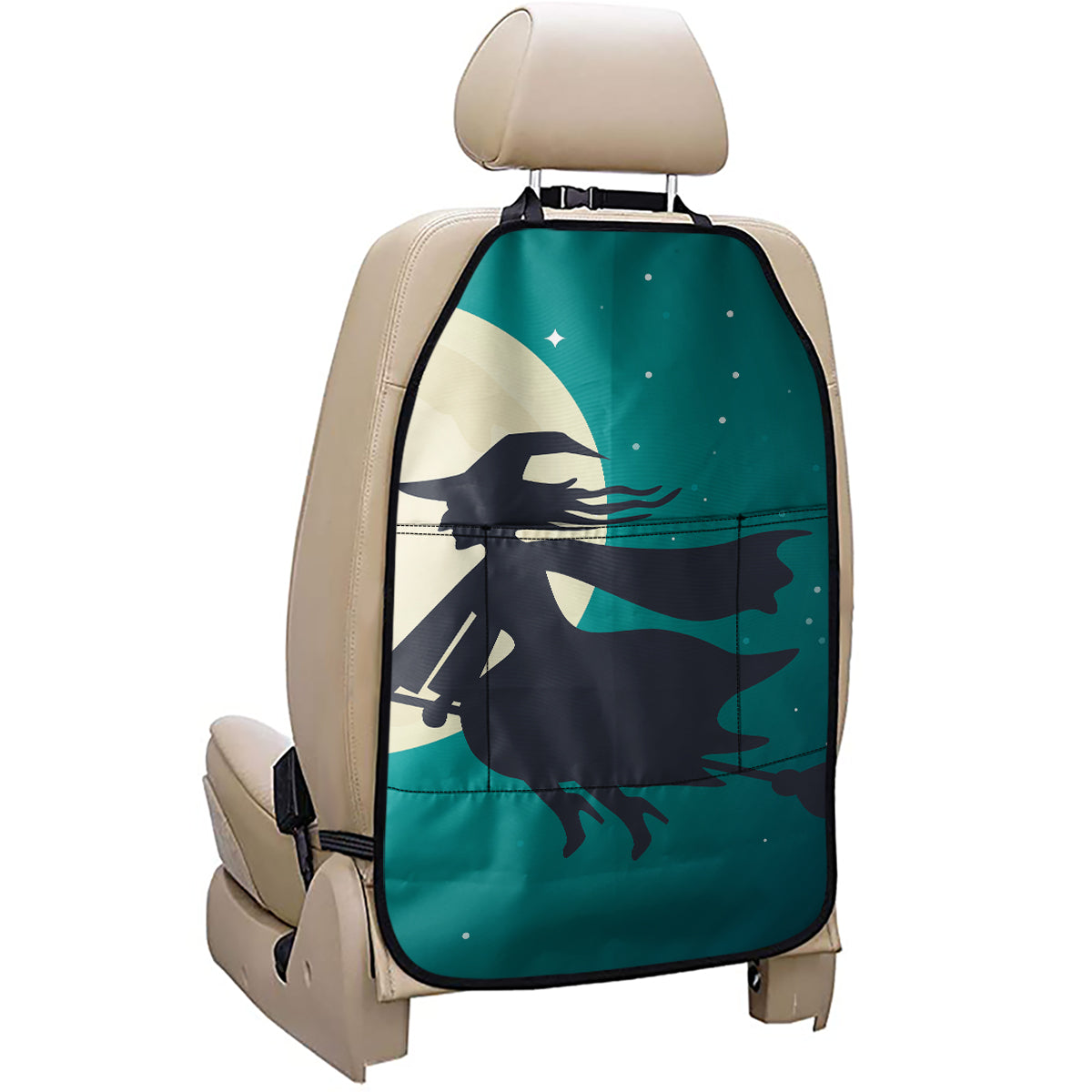 Full Moon Halloween Flying Witch Print Car Seat Organizers