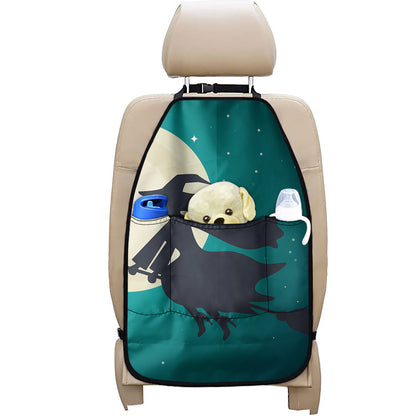 Full Moon Halloween Flying Witch Print Car Seat Organizers