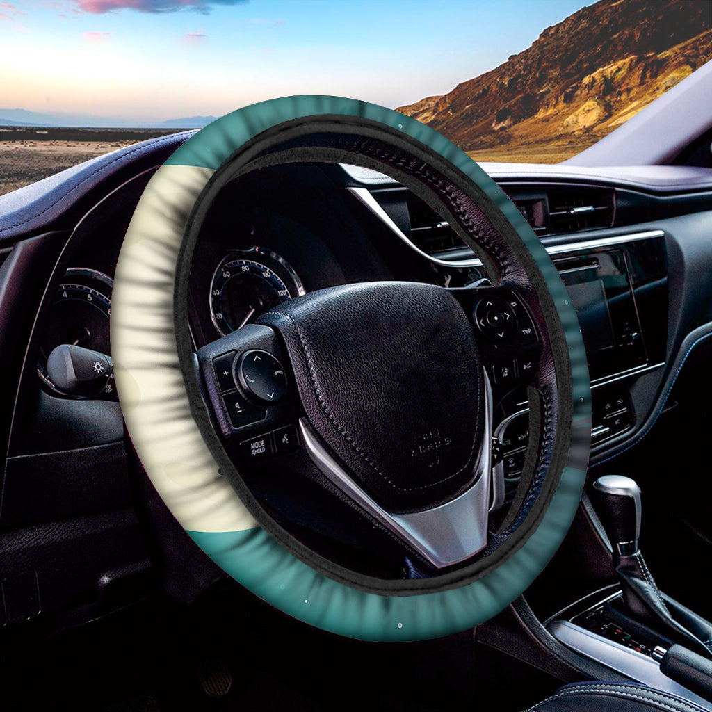 Full Moon Halloween Flying Witch Print Car Steering Wheel Cover