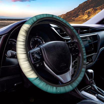 Full Moon Halloween Flying Witch Print Car Steering Wheel Cover