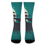 Full Moon Halloween Flying Witch Print Crew Socks