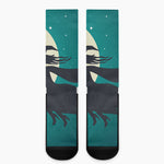 Full Moon Halloween Flying Witch Print Crew Socks