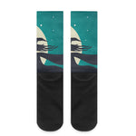 Full Moon Halloween Flying Witch Print Crew Socks