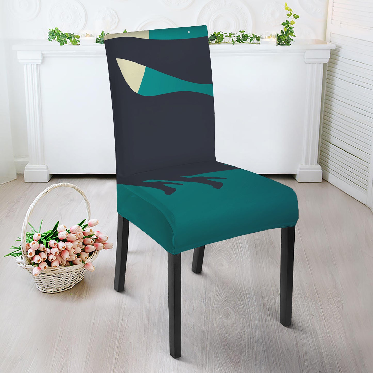 Full Moon Halloween Flying Witch Print Dining Chair Slipcover