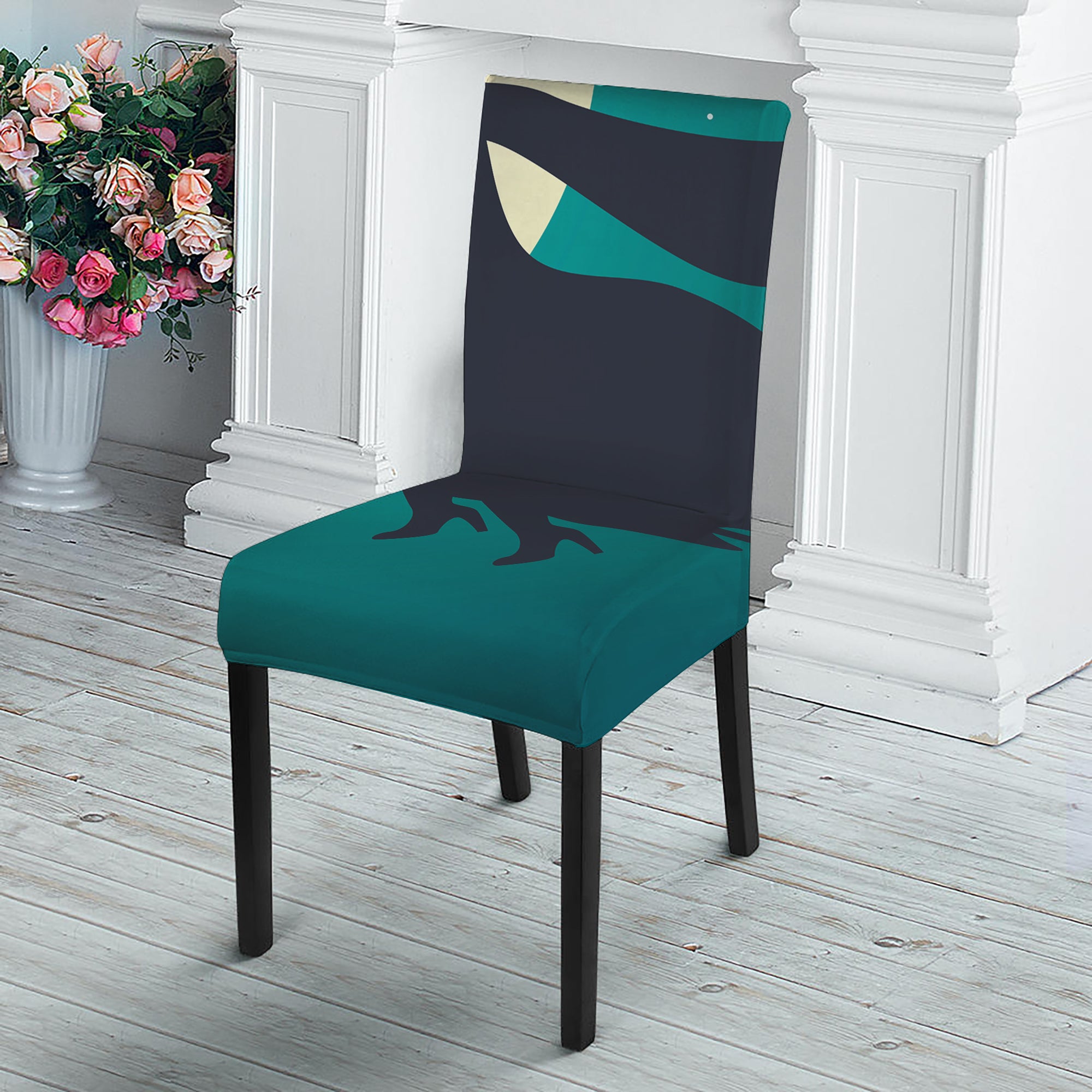 Full Moon Halloween Flying Witch Print Dining Chair Slipcover