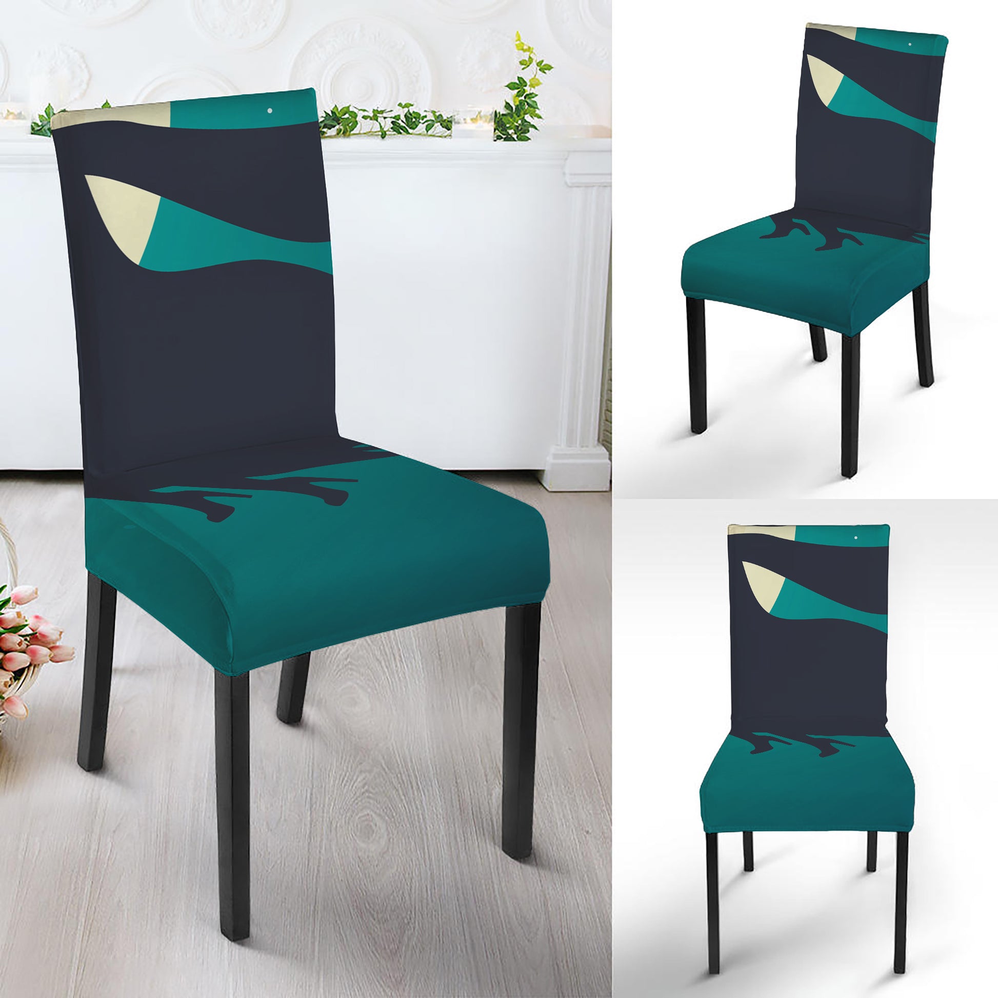 Full Moon Halloween Flying Witch Print Dining Chair Slipcover