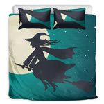 Full Moon Halloween Flying Witch Print Duvet Cover Bedding Set