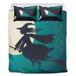 Full Moon Halloween Flying Witch Print Duvet Cover Bedding Set