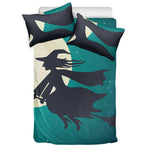 Full Moon Halloween Flying Witch Print Duvet Cover Bedding Set