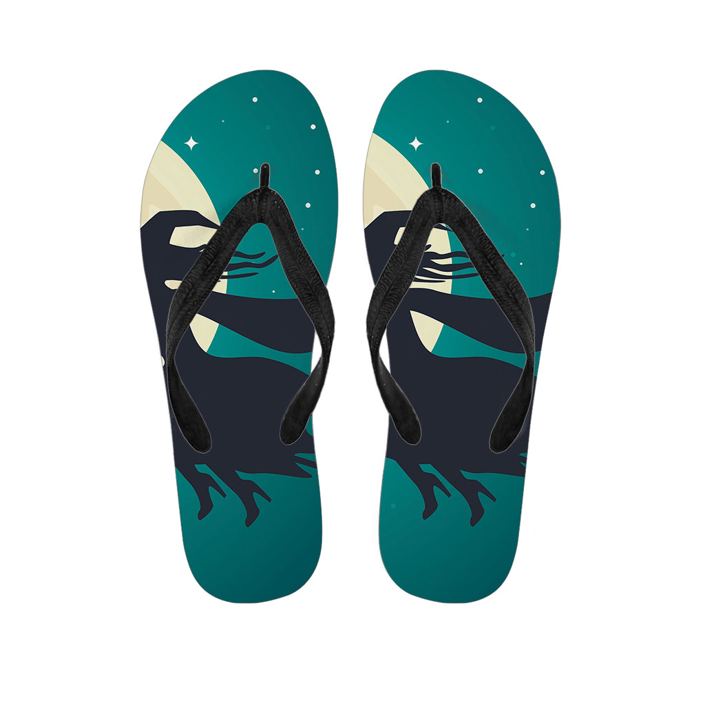 Full Moon Halloween Flying Witch Print Flip Flops