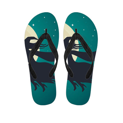 Full Moon Halloween Flying Witch Print Flip Flops