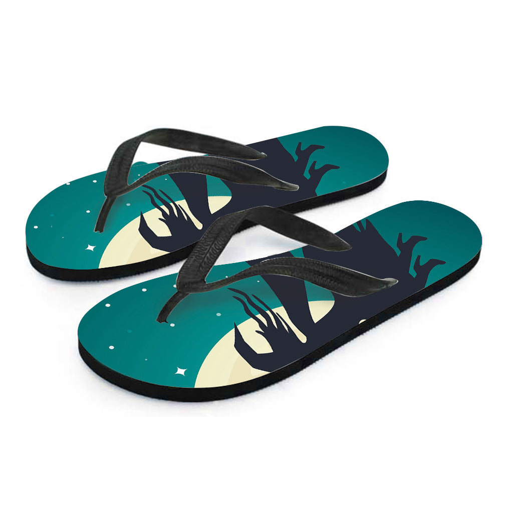 Full Moon Halloween Flying Witch Print Flip Flops