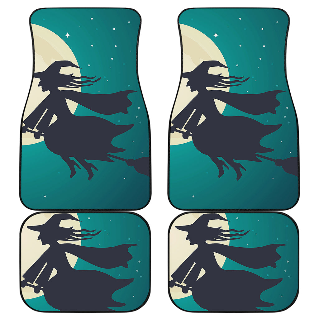 Full Moon Halloween Flying Witch Print Front and Back Car Floor Mats