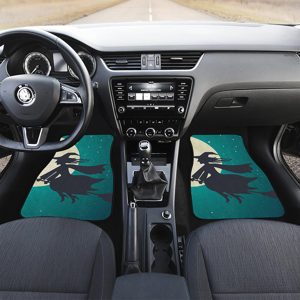 Full Moon Halloween Flying Witch Print Front and Back Car Floor Mats