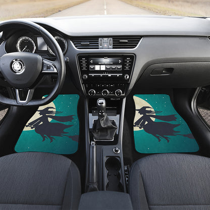 Full Moon Halloween Flying Witch Print Front and Back Car Floor Mats