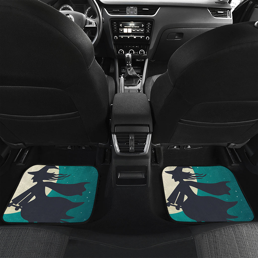 Full Moon Halloween Flying Witch Print Front and Back Car Floor Mats