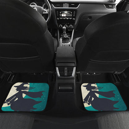 Full Moon Halloween Flying Witch Print Front and Back Car Floor Mats