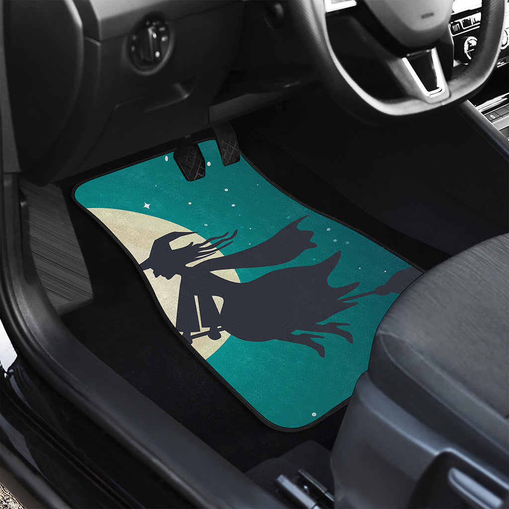 Full Moon Halloween Flying Witch Print Front and Back Car Floor Mats