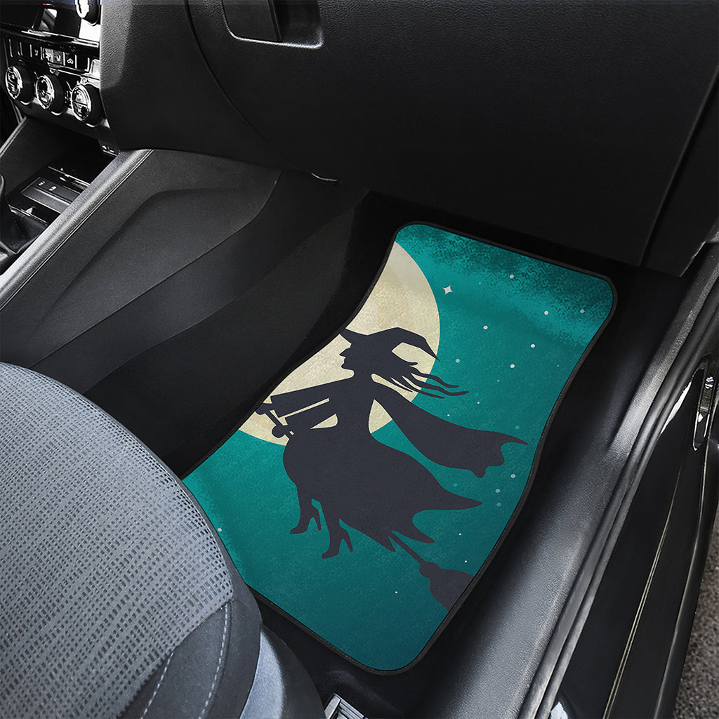 Full Moon Halloween Flying Witch Print Front and Back Car Floor Mats