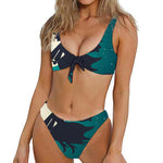 Full Moon Halloween Flying Witch Print Front Bow Tie Bikini