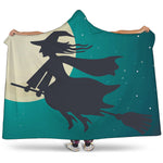 Full Moon Halloween Flying Witch Print Hooded Blanket