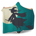 Full Moon Halloween Flying Witch Print Hooded Blanket