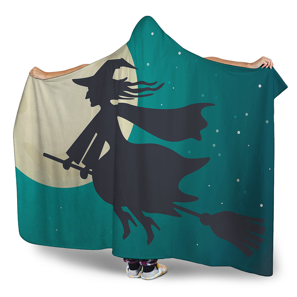 Full Moon Halloween Flying Witch Print Hooded Blanket