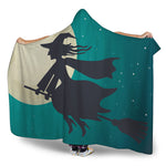 Full Moon Halloween Flying Witch Print Hooded Blanket