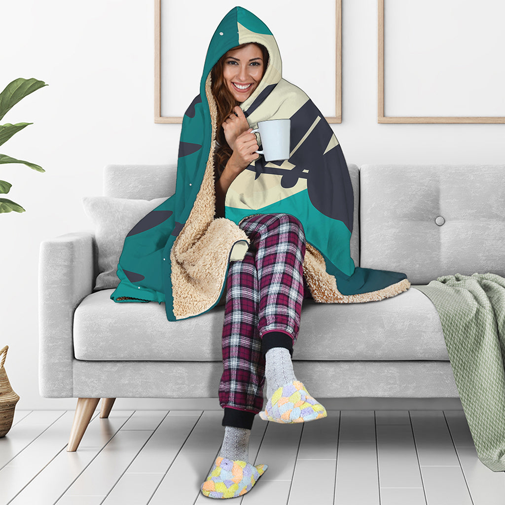 Full Moon Halloween Flying Witch Print Hooded Blanket