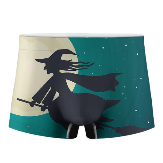 Full Moon Halloween Flying Witch Print Men's Boxer Briefs