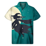 Full Moon Halloween Flying Witch Print Men's Short Sleeve Shirt