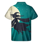 Full Moon Halloween Flying Witch Print Men's Short Sleeve Shirt