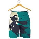 Full Moon Halloween Flying Witch Print Men's Shorts