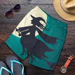 Full Moon Halloween Flying Witch Print Men's Shorts