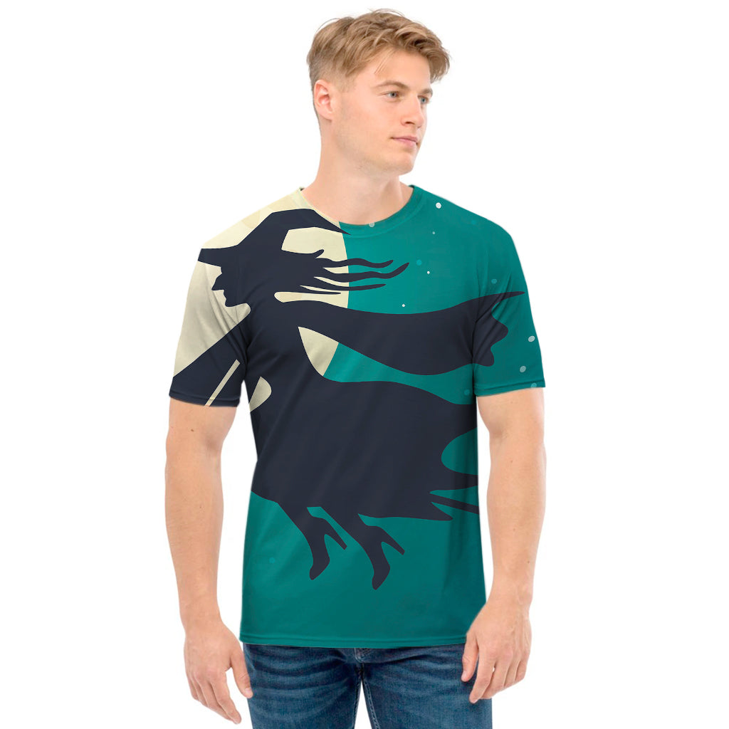 Full Moon Halloween Flying Witch Print Men's T-Shirt