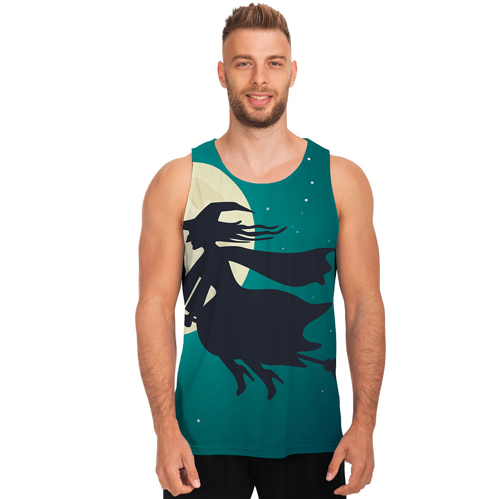 Full Moon Halloween Flying Witch Print Men's Tank Top