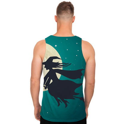 Full Moon Halloween Flying Witch Print Men's Tank Top
