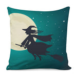Full Moon Halloween Flying Witch Print Pillow Cover