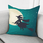 Full Moon Halloween Flying Witch Print Pillow Cover