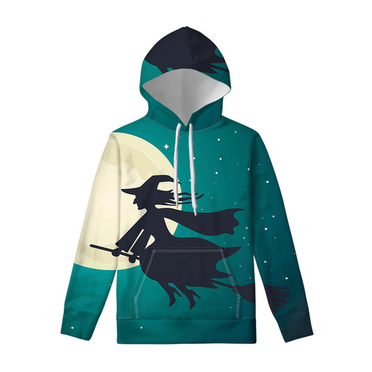 Full Moon Halloween Flying Witch Print Pullover Hoodie
