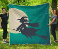 Full Moon Halloween Flying Witch Print Quilt