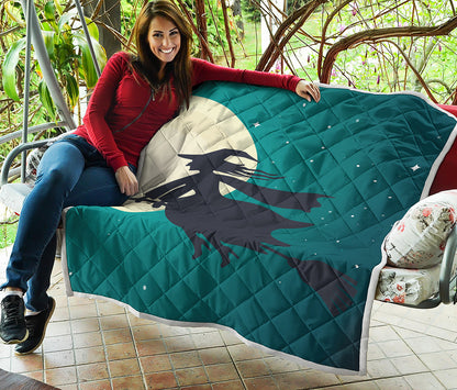 Full Moon Halloween Flying Witch Print Quilt