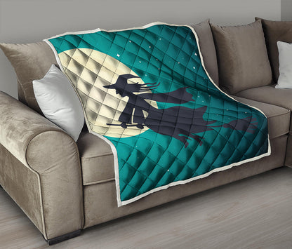 Full Moon Halloween Flying Witch Print Quilt