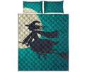 Full Moon Halloween Flying Witch Print Quilt Bed Set