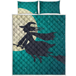 Full Moon Halloween Flying Witch Print Quilt Bed Set