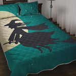Full Moon Halloween Flying Witch Print Quilt Bed Set